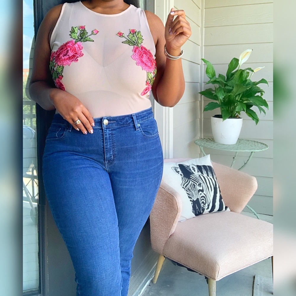 3X Forever 21 Sheer embroidered body suit